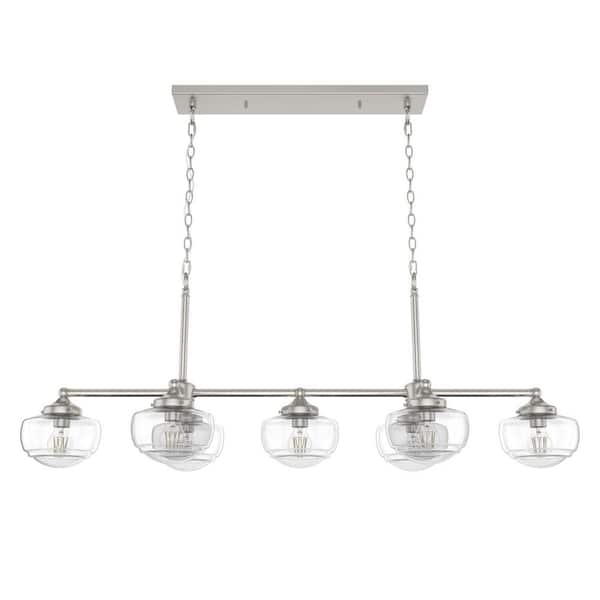 Saddle Creek 7-Light Brushed Nickel Schoolhouse Chandelier with Clear Seeded Glass Shades
