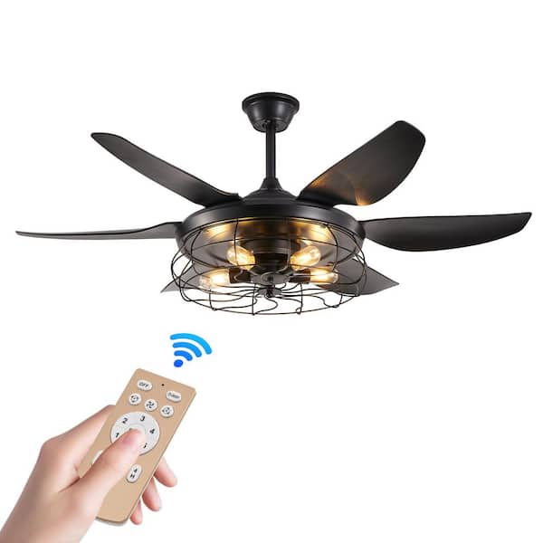 52 in. Indoor Black 6 ABS Blades Ceiling Fan with Light, Remote Control and Reversible DC Motor (Bulb Not Included)