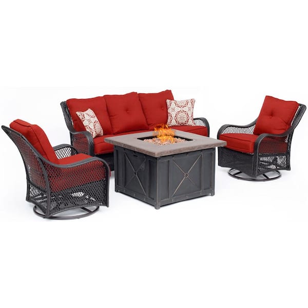 Woven Steel Patio Fire Pit Seating Set, Fireside Outdoor Furniture