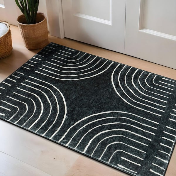 Bohemian Lines Washable Non Slips Black 2 ft. x 4 ft. Area Rug