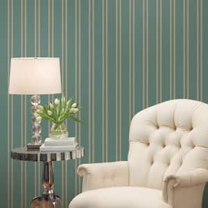 Ornamenta 2-Blue/Beige Regency Stripe Non-Pasted Vinyl on Paper Material Wallpaper Roll (Covers 57.75 sq.ft.)