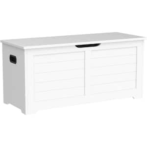 White, Black and Chrome Dining Bench Backless with Safety Hinges and Two Side Handles 39.37 in.