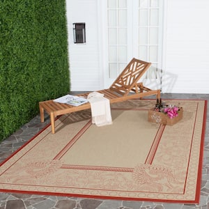 Courtyard Natural/Red 8 ft. x 8 ft. Square Border Indoor/Outdoor Patio  Area Rug