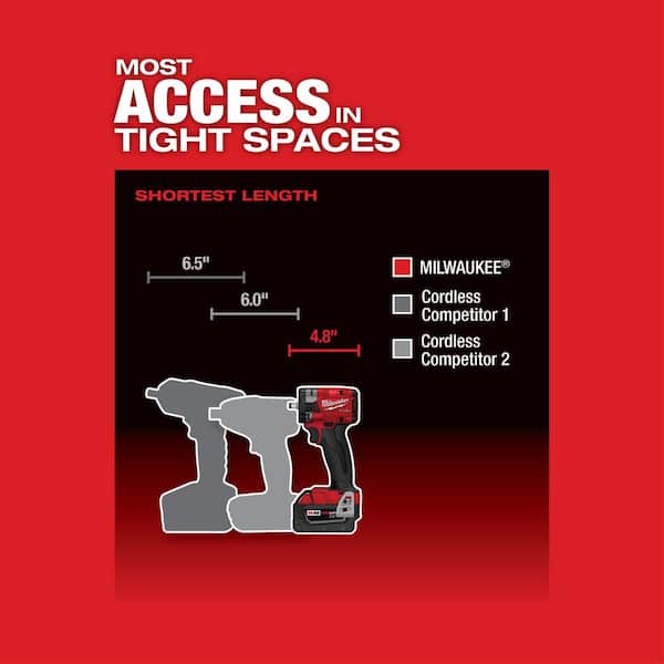 Milwaukee - M18 FUEL 18V Lith-Ion Brushless Cordless 3/8 in. Compact Impact Wrench w/(3) High Output Battery Pack 6.0Ah