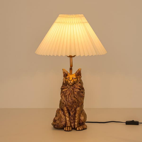 RRTYO Sam 20.1 in. Antique Gold Persian Cat Resin Table Lamp with