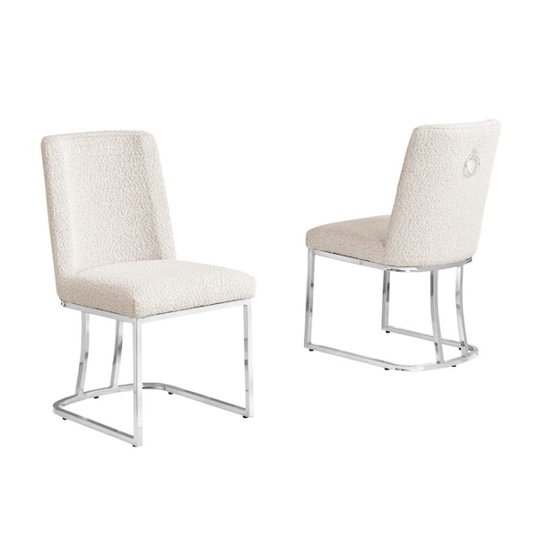 Millie Cream Boucle Fabric Side Chair Set of 2 with Chrome Plated Legs