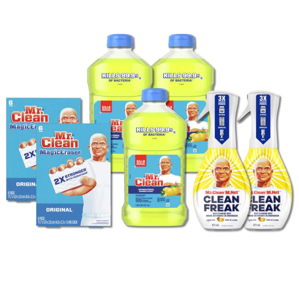 Mr. Clean (3) 45 oz. Summer Citrus Scent + (2)16 oz. Lemon Zest Scent  Multi-Surface Cleaner Starter Kit + (2)Sponge (6-CNT) Bundle 078557164805 -  The