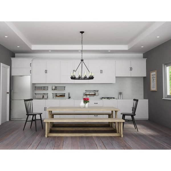 Hartwell 26-3/4 in. 10-Light Graphite Farmhouse Round Wagon Wheel Chandelier with Clear Glass Shades