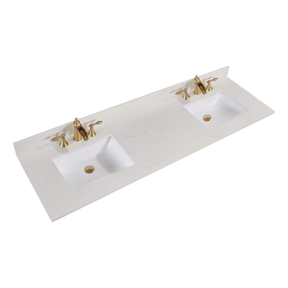 Milano White 73'' Stone Double Bathroom Vanity Top with Sinks