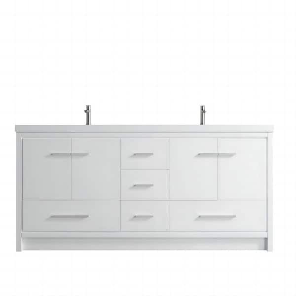 TOOLKISS 70.87 in. x 19.7 in. D x 35 in. H Double Sink Bath Vanity in White with White Ceramic Top