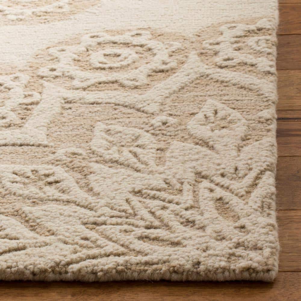 Ivory Floral Handmade Wool Square Area Rug