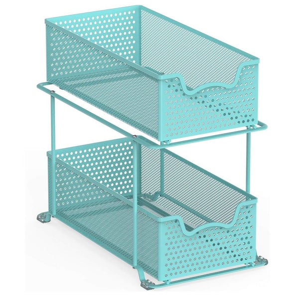 Turquoise 8 in. x 12.8 in. Metal Modern 2-Tier Desk Organizer Drawer