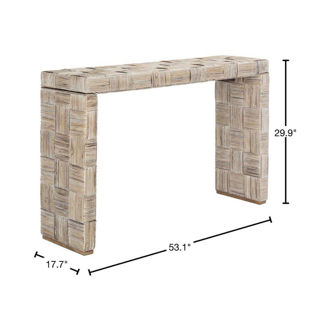 Adkin Whitewashed Rattan and Mango Wood Rectangular Console Table