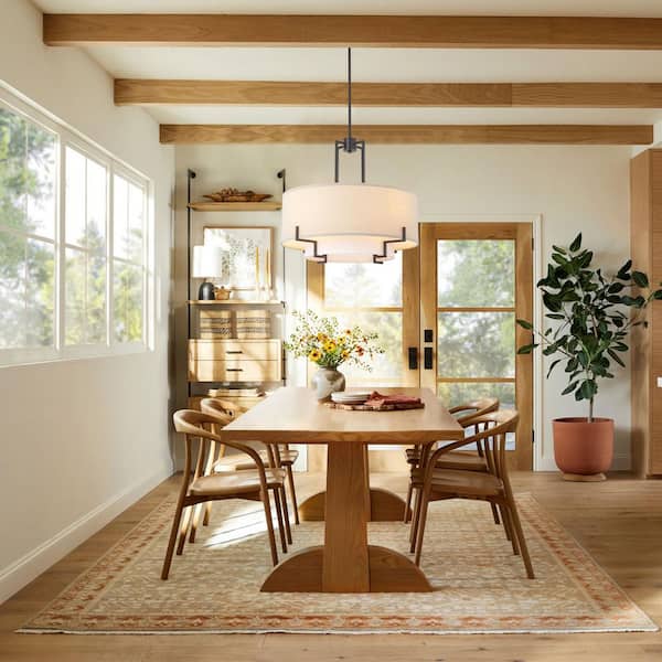 Dhana 60-Watt 4-Light Farmhouse Modern Oil-Rubbed Bronze Drum Fabric Pendant Light, No Bulbs Included