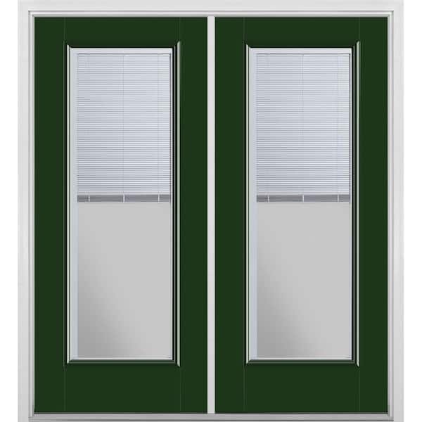 Masonite 72 in. x 80 in. Conifer Fiberglass Prehung Right-Hand Inswing Mini Blind Patio Door with Brickmold, Vinyl Frame