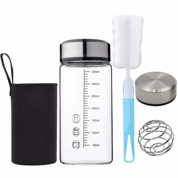 12 oz Borosilicate Glass Protein Shaker Bottle with Shaker Ball and 2 Lids