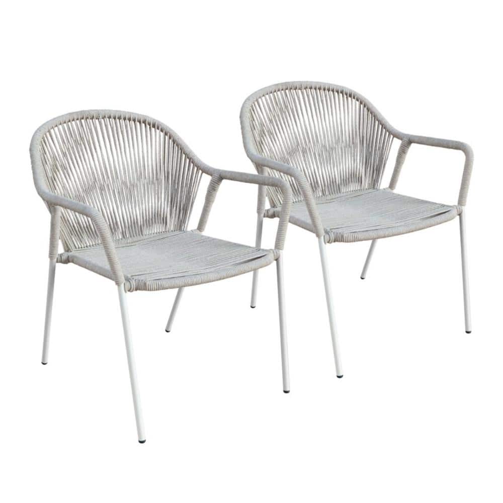 Ridge Stackable Rope Woven Outdoor Dining Chair in Beige (Set of 2) price history on PriceWatchPro