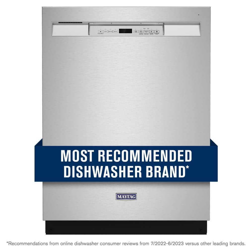 Maytag 24 in. Fingerprint Resistant Stainless Front Control Built-In Tall Tub Dishwasher with Dual Power Filtration, 50 dBA, Fingerprint Resistant Stainless Steel