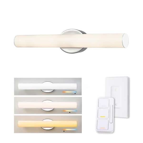 Globe Electric Pacific 24 in. 1-Light Silver LED Integrated Vanity-Light with Frosted Acrylic Diffuser and Wall Mounted Dimmer Remote