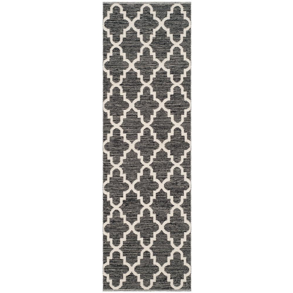 Black and Ivory Cotton Trellis Handwoven Runner Rug