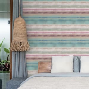 Atmosphere Turquoise/Magenta Metallic Skye Stripe Non-Pasted Non-Woven Paper Wallpaper Roll (Covers 57 sq.ft.)