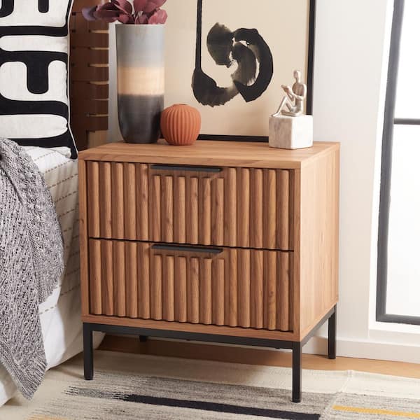 Lylia Oak/Black 2 Drawer Nightstand
