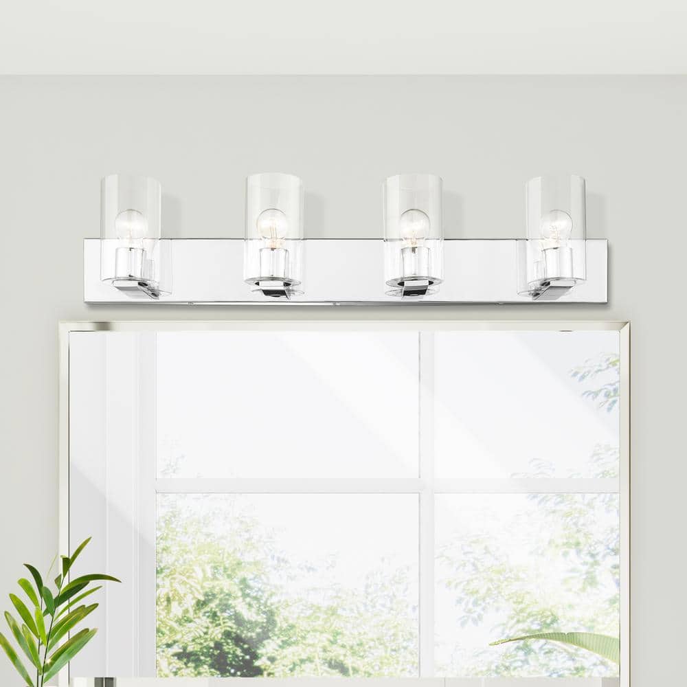 Zurich 4-Light Polished Chrome Vanity with Clear Glass