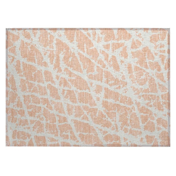 HomeRoots Peach and Ivory 2 ft. x 3 ft. Abstract Indoor/Outdoor Area Rug