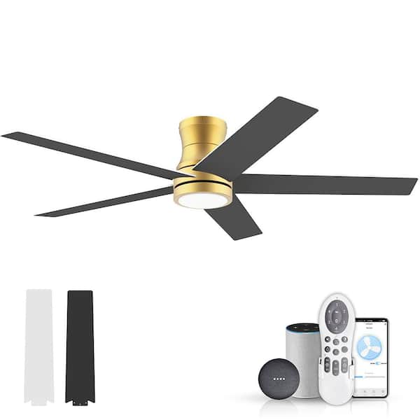 REDIAMS 52 in. Smart Outdoor Indoor Flush Mount Ceiling Fan with Lights Remote, Controll by Voice WIFI Alexa App, Quiet DC Motor