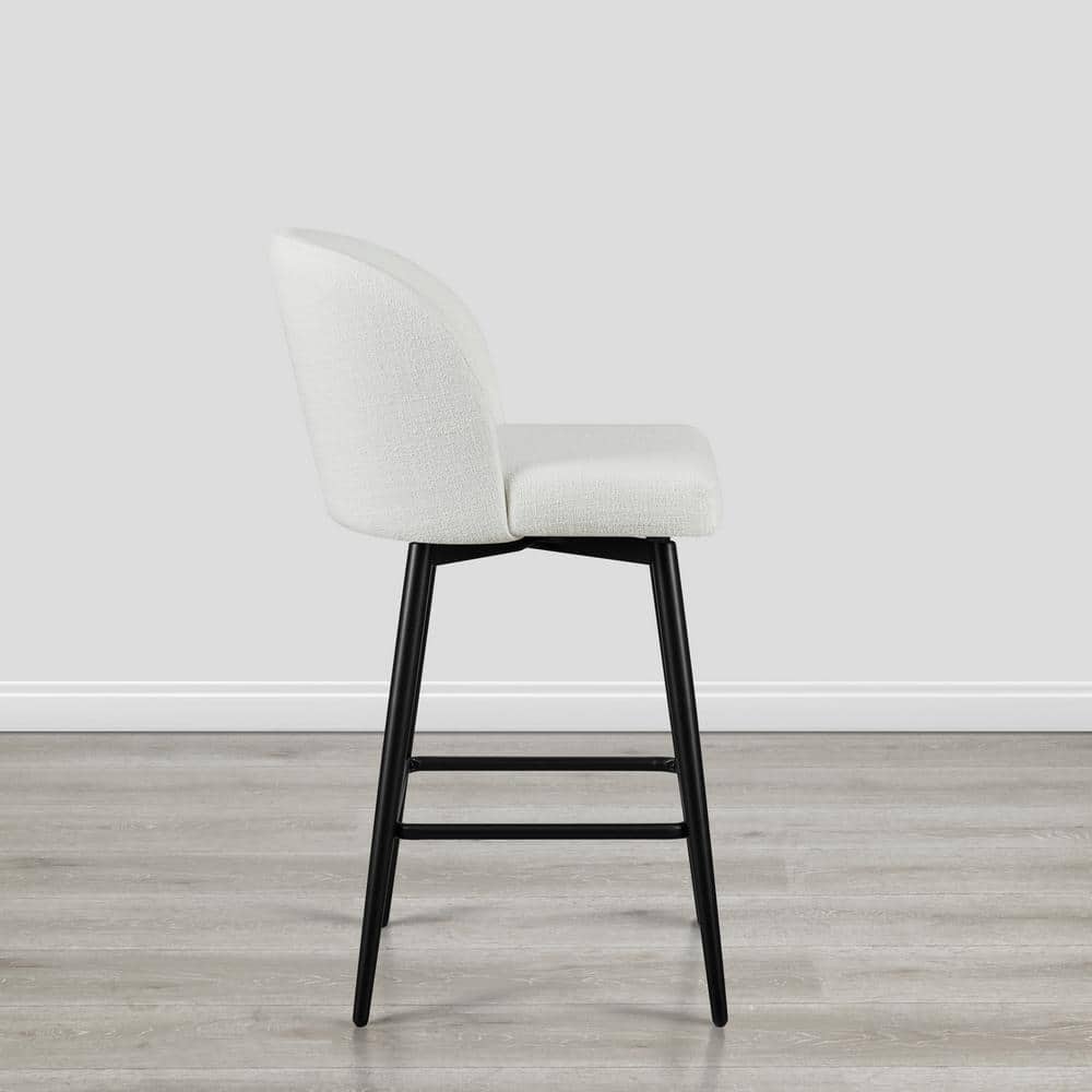 White Upholstered Swivel Counter Stools with Iron Legs, Set of 2