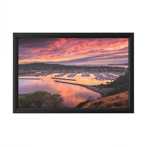 "Red Sunset Over Harbor" by Shawn/Corinne Severn Framed with LED Light Landscape Wall Art 16 in. x 24 in.