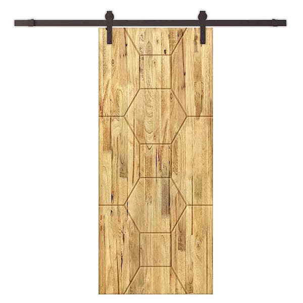 CALHOME 42 in. x 96 in. Weather Oak Stained Pine Wood Modern Interior Sliding Barn Door with Hardware Kit