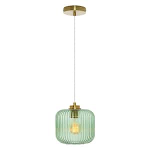 Hadley 8 in. 1-Light Gold Pendant with Green Glass Shade