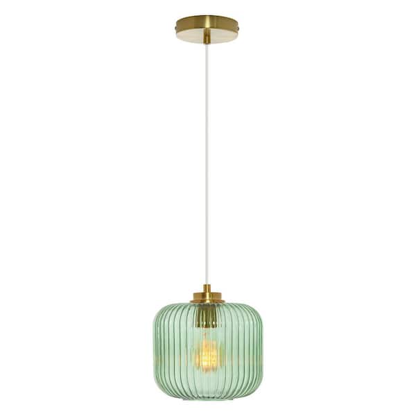 River of Goods Hadley 8 in. 1-Light Gold Pendant with Green Glass Shade