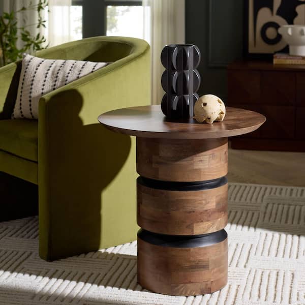 Zorro 22 in. Walnut Wood Round End Table
