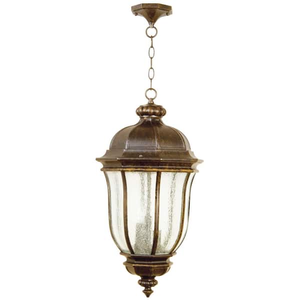 CRAFTMADE Harper 24.3 in. 1 Light Peruvian Bronze Outdoor Finish Dimmable Outdoor Pendant Light w/Seeded Glass No Bulb Included