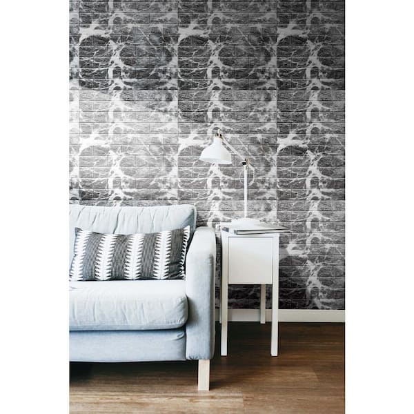 Falkirk Jura II 28 in. x 30 in. Peel & Stick Grey OffWhite Faux Marble Bricks PE Foam Decorative Wall Paneling (10-Pack)