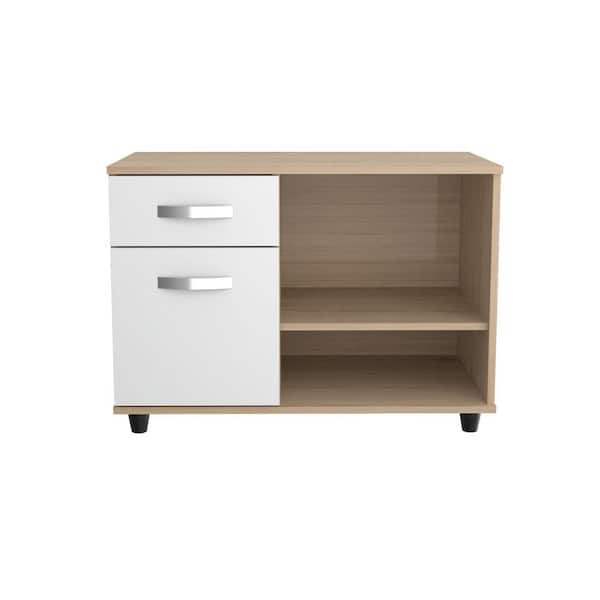 Inval Sand Oak and White 20.47 in. H Storage Cabinet with 2 Open Shelves