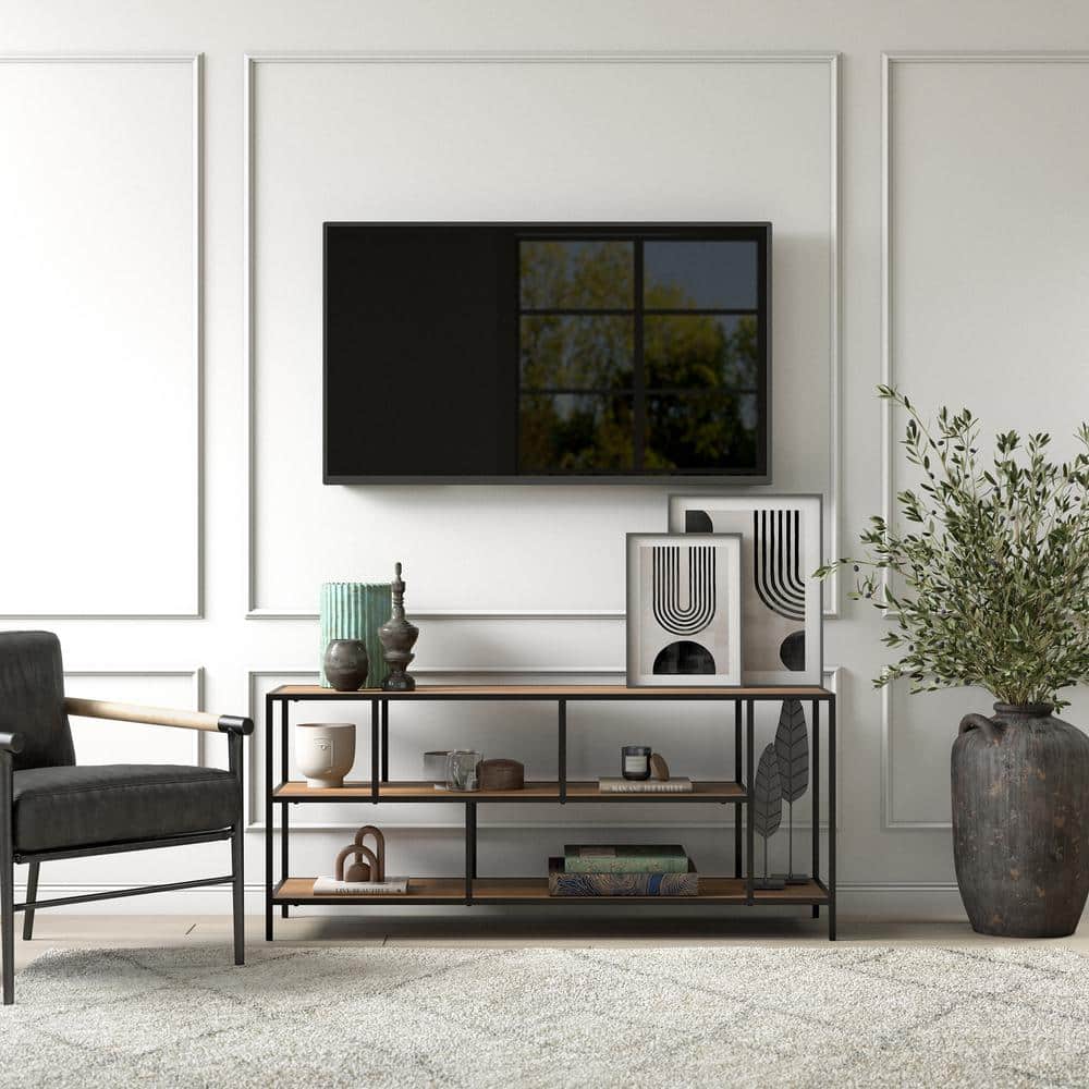 Winthrop 55" Blackened Bronze and Rustic Oak TV Stand