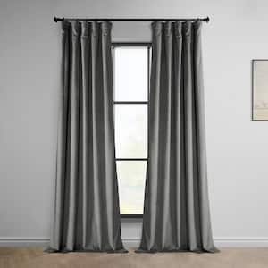 Destiny Grey Velvet Rod Pocket Room Darkening Curtain - 50 in. W x 108 in. L Single Panel Window Velvet Curtain