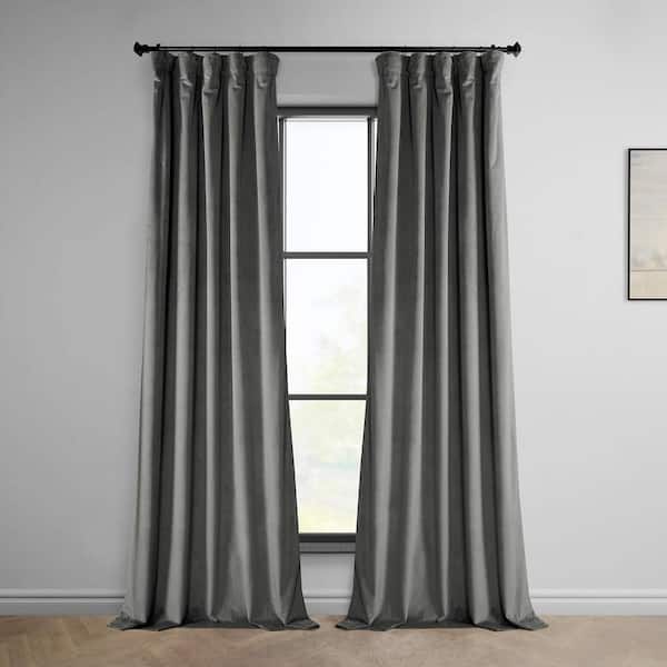 Exclusive Fabrics & Furnishings Destiny Grey Velvet Rod Pocket Room Darkening Curtain - 50 in. W x 108 in. L Single Panel Window Velvet Curtain