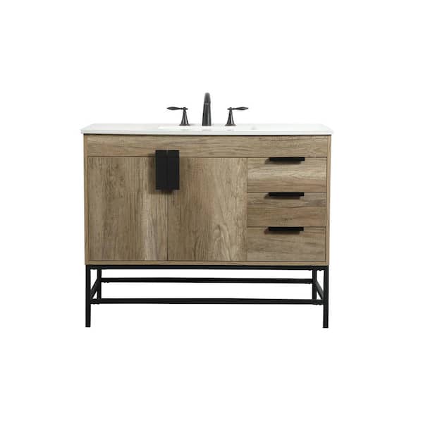 Unbranded Simply Living 42 in. W x 22 in. D x 33.5 in. H Bath Vanity in Natural Oak with Ivory White Engineered Marble Top