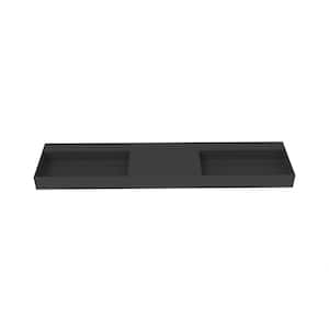 Juniper 84 in. Wall Mount Double-Basin Matte Black Solid Surface Rectangle Non Vessel Sink Bathroom without Faucet Hole