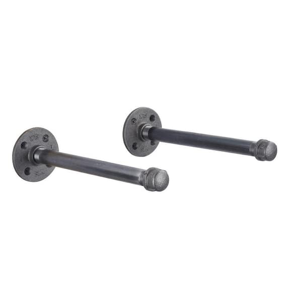 PIPE DECOR 1/2 in. Black Pipe 10 in. L Wall Mounted Shelf Bracket Kit (2-Pack)