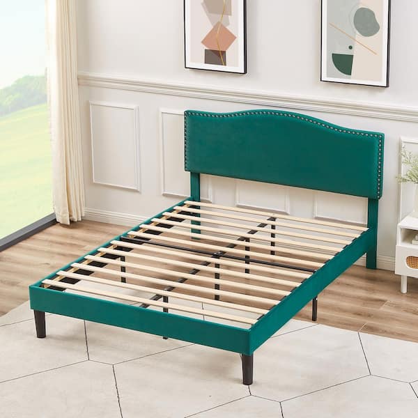 Green metal online bed frame