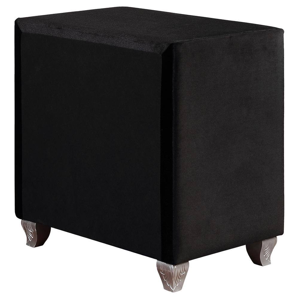 Deanna Black Velvet 2-Drawer Nightstand with Crystal Knobs
