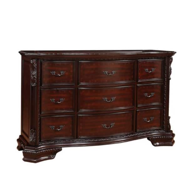 Benjara Brown 9-Drawer 64 in. Wide Dresser without Mirror
