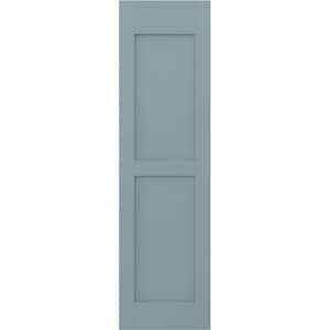 15 in. W x 39 in. H Americraft 2 Equal Flat Panel Exterior Real Wood Shutters Pair in Peaceful Blue