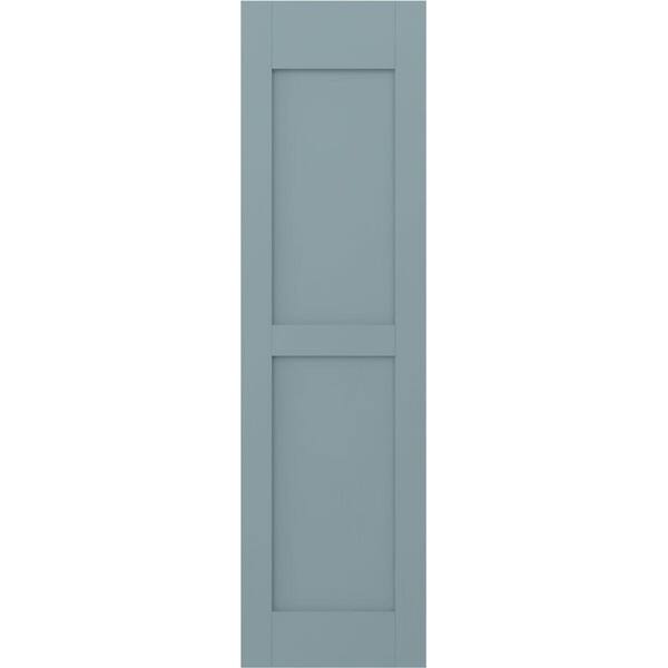 Ekena Millwork 15 in. W x 71 in. H Americraft 2-Equal Flat Panel Exterior Real Wood Shutters Pair in Peaceful Blue