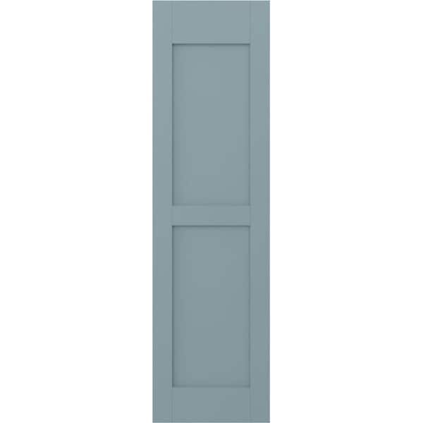 Ekena Millwork 18 in. W x 50 in. H Americraft 2-Equal Flat Panel Exterior Real Wood Shutters Pair in Peaceful Blue